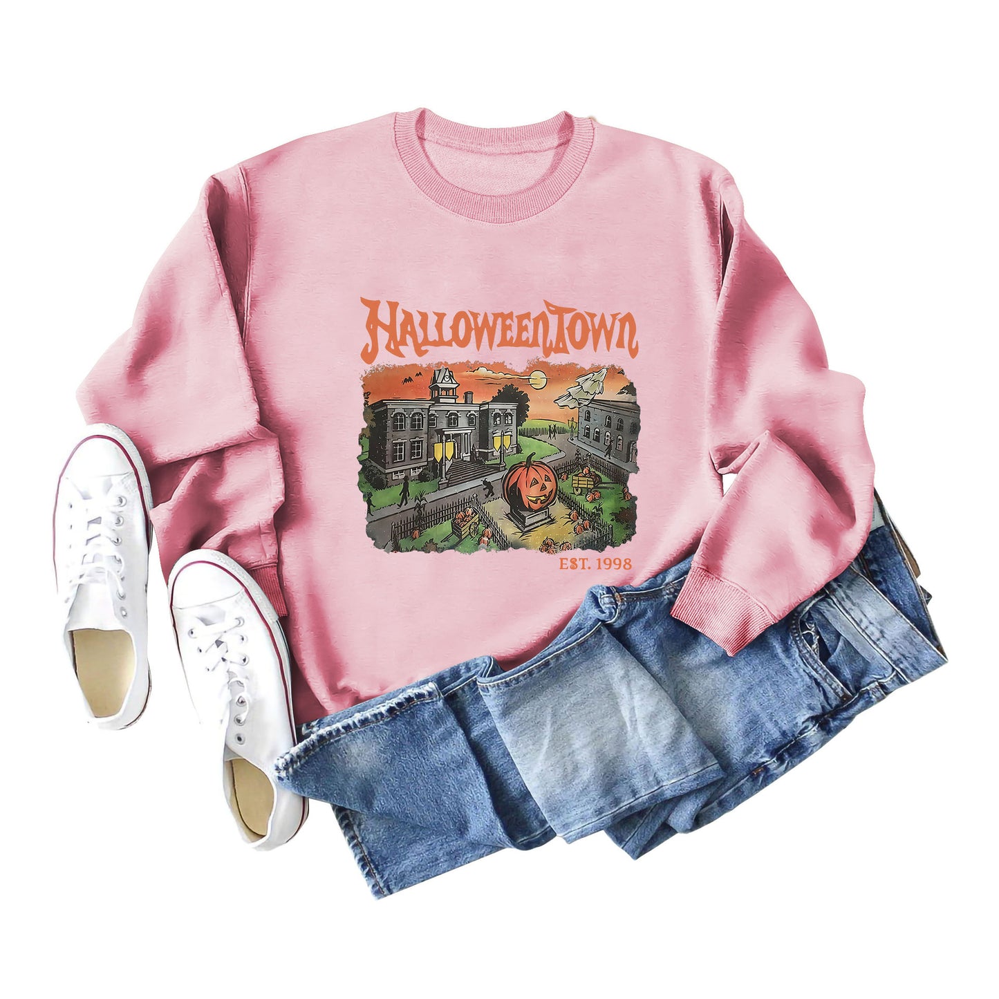 New Halloweentown Printed Sweater Loose All-match Round Neck
