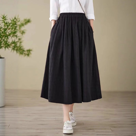 Womens Flared A-Line Artistic Retro High-Waisted Skirt