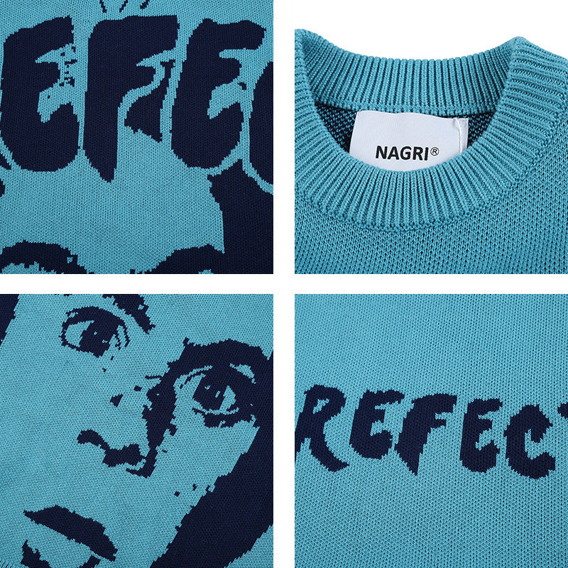 Round Neck Hipster Oversize Men's Sweater Knit Sweater