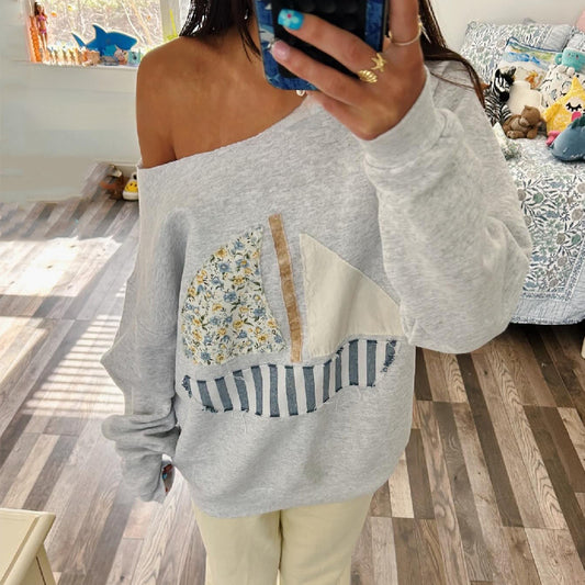 Fashionable Off-Shoulder Pullover Sweatshirt For Women