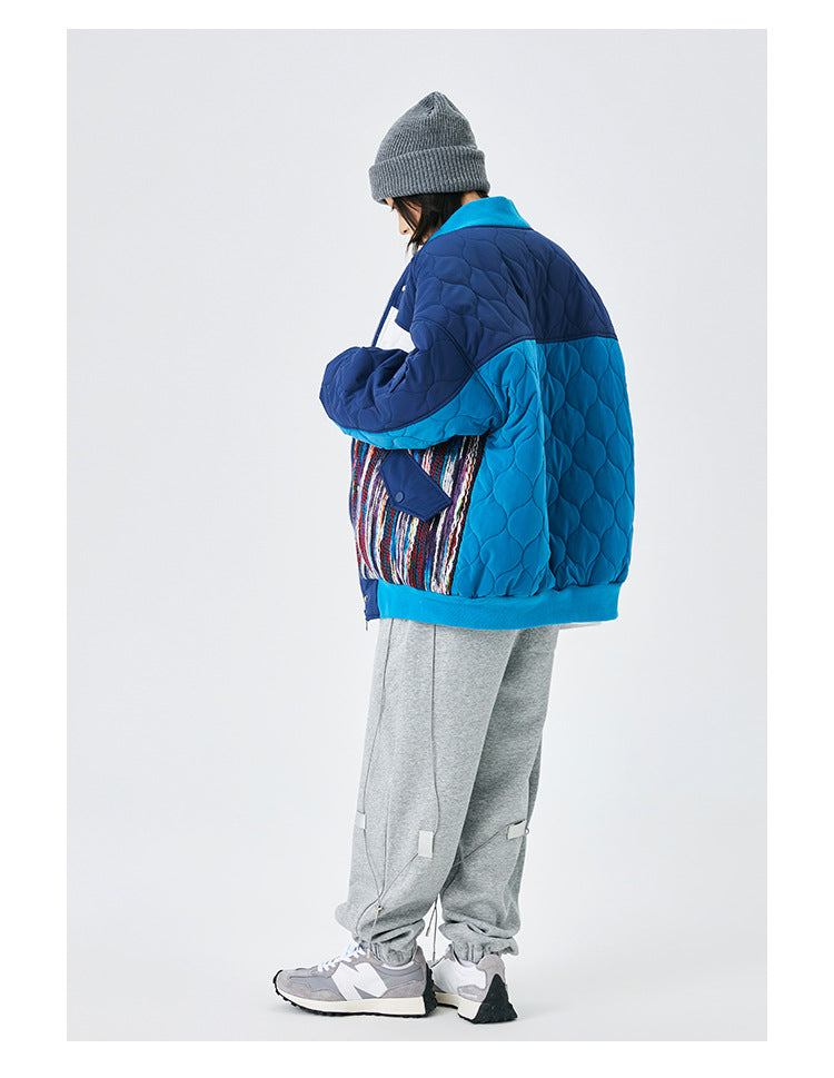 Trendy Brand Design Fish Mesh Baseball Collar Padded Jacket For Men