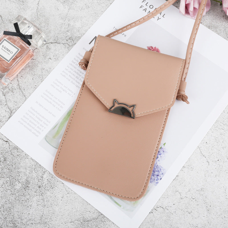 Touch Screen Women's Cat Metal Decoration Transparent Magic Multifunctional Mobile Phone Bag