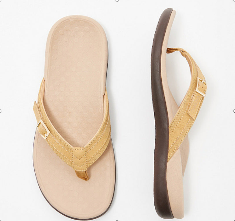 Women's Casual Flat Bottomed PU Metal Home Flip Flops