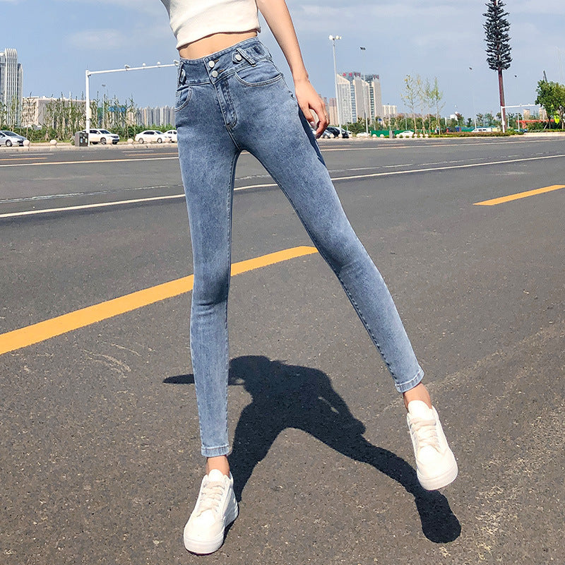 Women's Spring New Plus Size High-waisted Jeans Slim Slimming