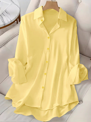 Womens Solid-Color Long-Sleeve Top With A Notch Lapel And Single-Breasted Closure