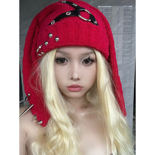 Yabi Culture Rabbit Ear Hat Autumn And Winter Design Violent Piercing Rivet