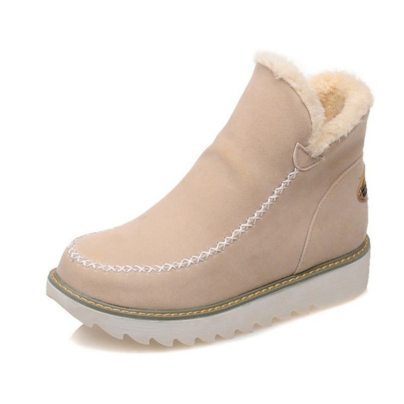 Womens Flat Thick-soled Slip-on Insulated Low-cut Cotton Boots
