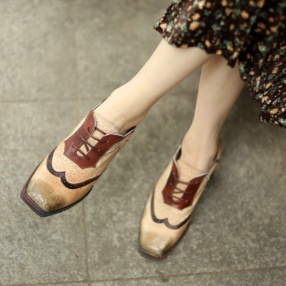 Retro Style Contrast Color Casual Women's Chunky High Heels