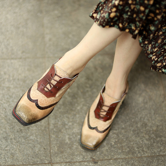 Retro Style Contrast Color Casual Women's Chunky High Heels