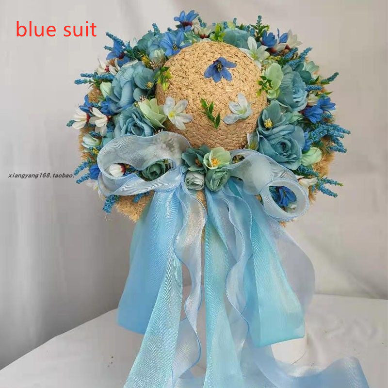 Ladies Fashion Raffia Purple Flower Straw Hat