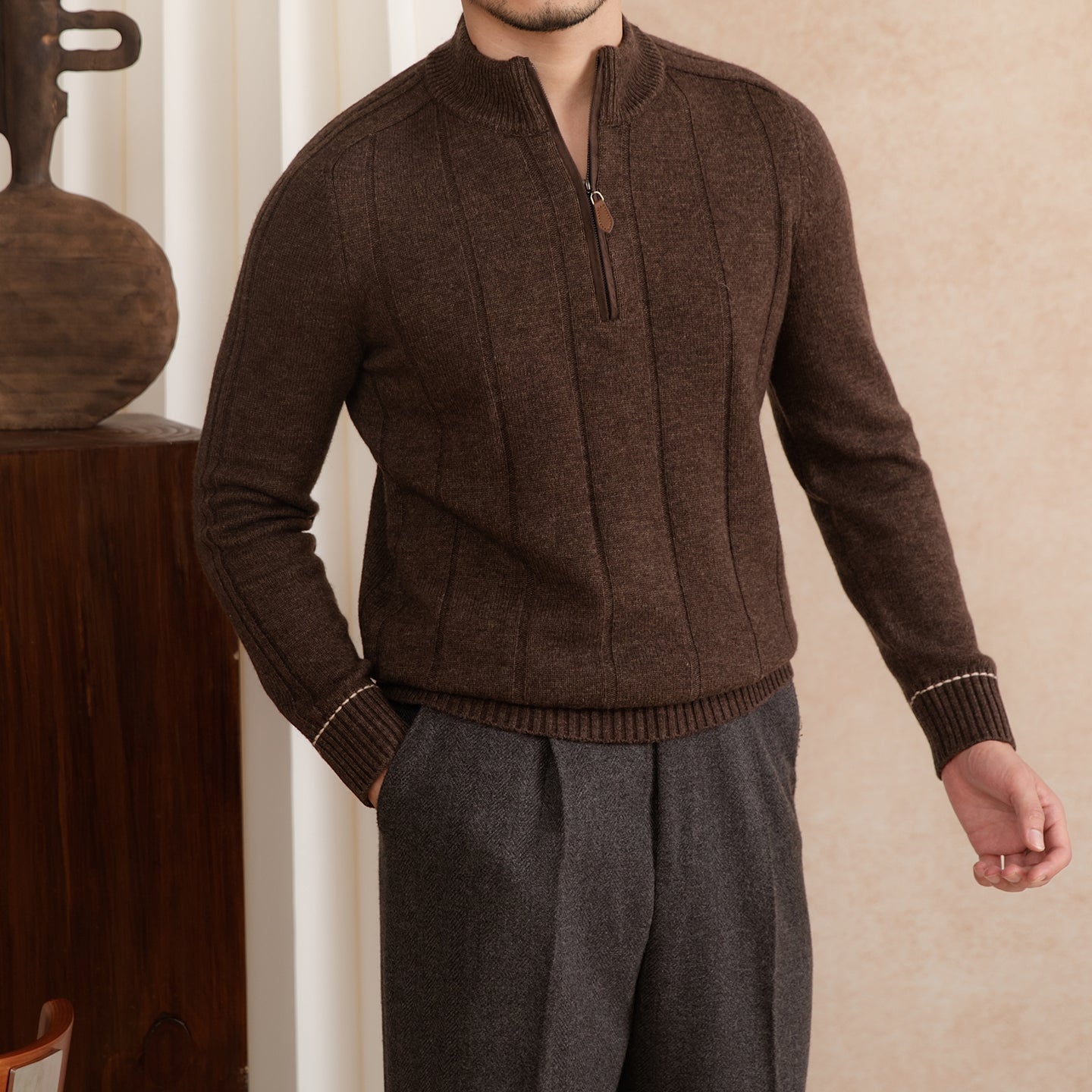 Warm Stand-up Collar Slim-fit Long-sleeved Sweater Retro Easy Matching