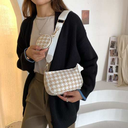 Western-style Simple Plaid One-shoulder Messenger Small Square Bag