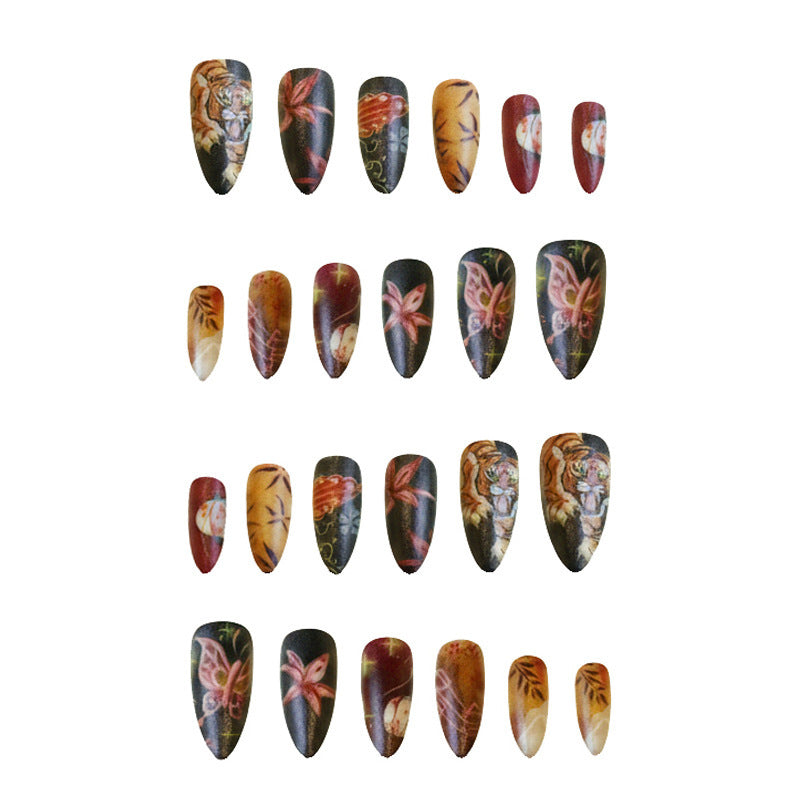 Retro Tiger Style Nail Tips 24 Pieces