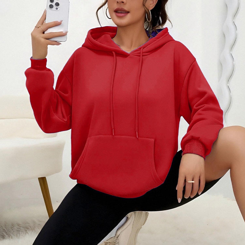 Alsidig Løs Sweatshirt med Snøre og Lomme Langærmet Dame