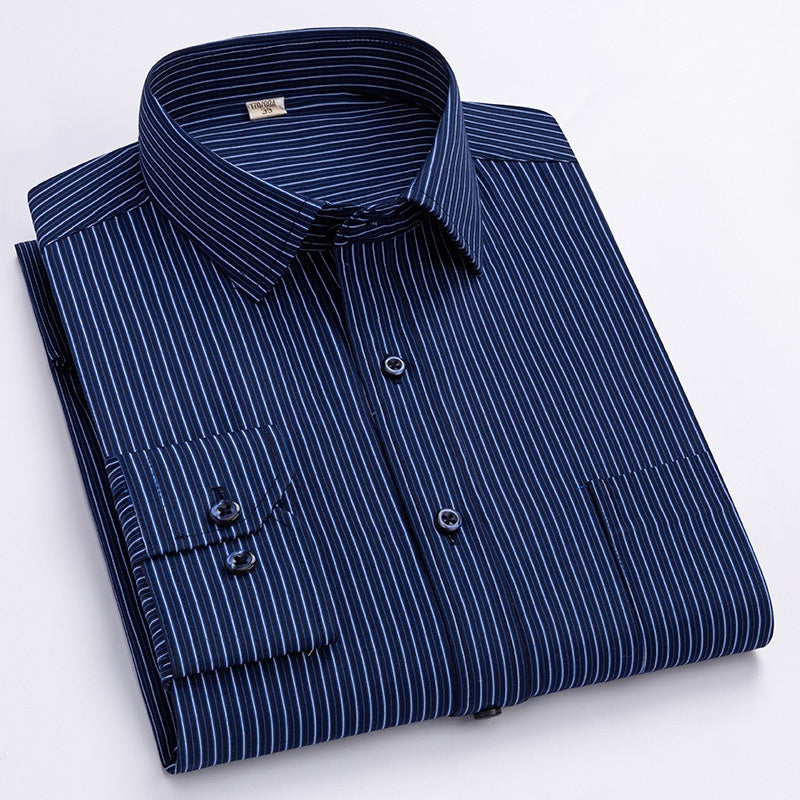 Mens Spring Blue-Striped Long-Sleeve Work Shirt