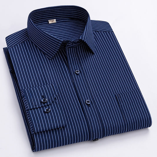 Mens Spring Blue-Striped Long-Sleeve Work Shirt