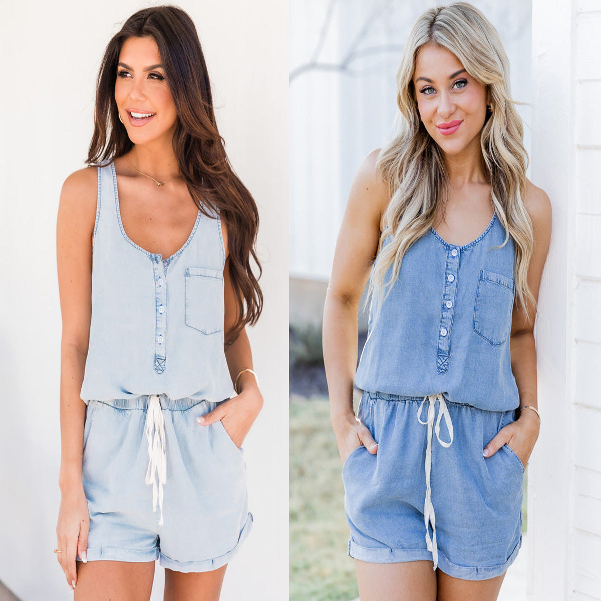 Loose Sleeveless Women's Cowboy Siamese Shorts