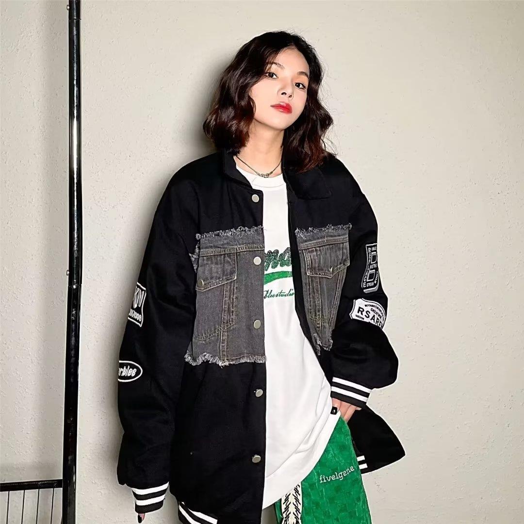 Design Sense Stitching Denim Jacket Loose