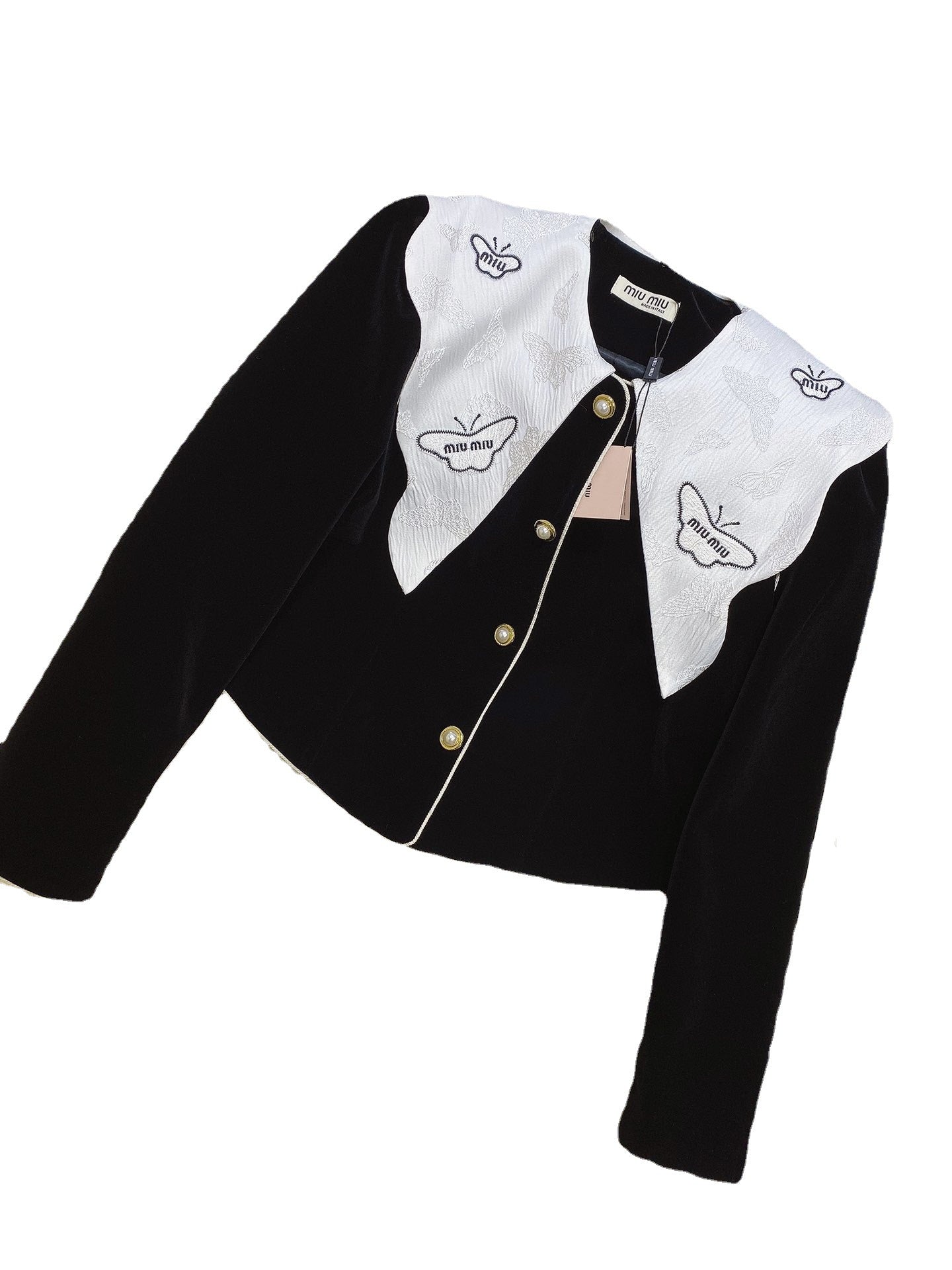 Letter Jacquard Embroidered Butterfly Collar Jacket