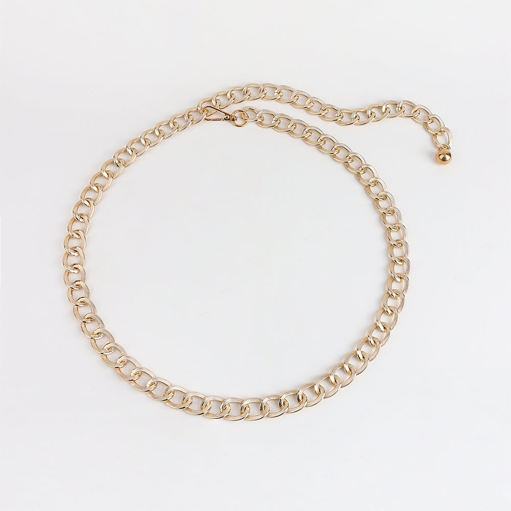 Metallic Hollowed-out Texture Gold Women's Waist Chain With Retro Single Loop Body Chain With Blouse Dress Sexy Waist Accessories