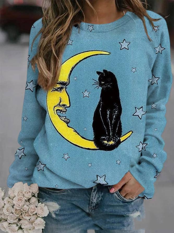 Autumn Animal Graphic Print Crew Neck Raglan Long-sleeved Top