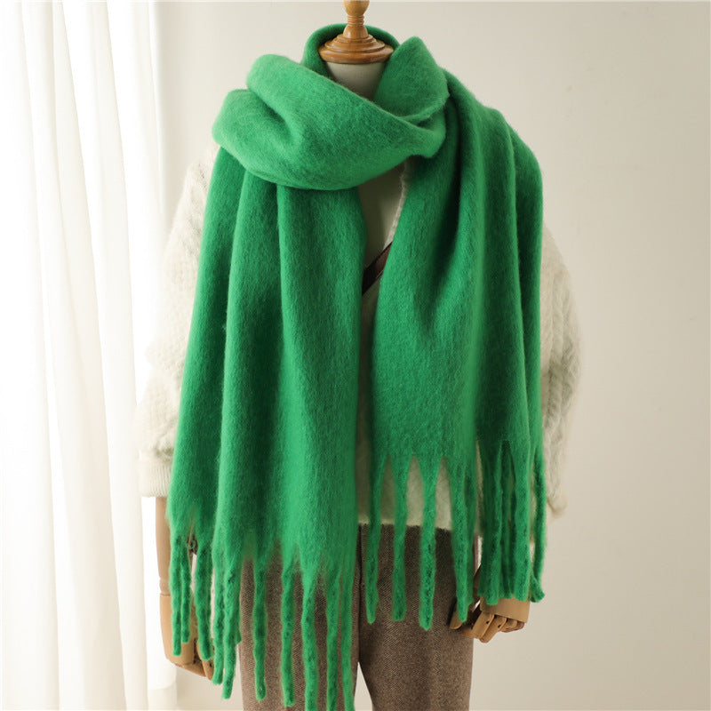 Versatile Winter Thermal Scarf With Extended Tassels