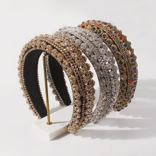 Rhinestone Helfront Diamant Temperament Hårbøjle Mode Bredskygget Barok Krystal Håraccessorie