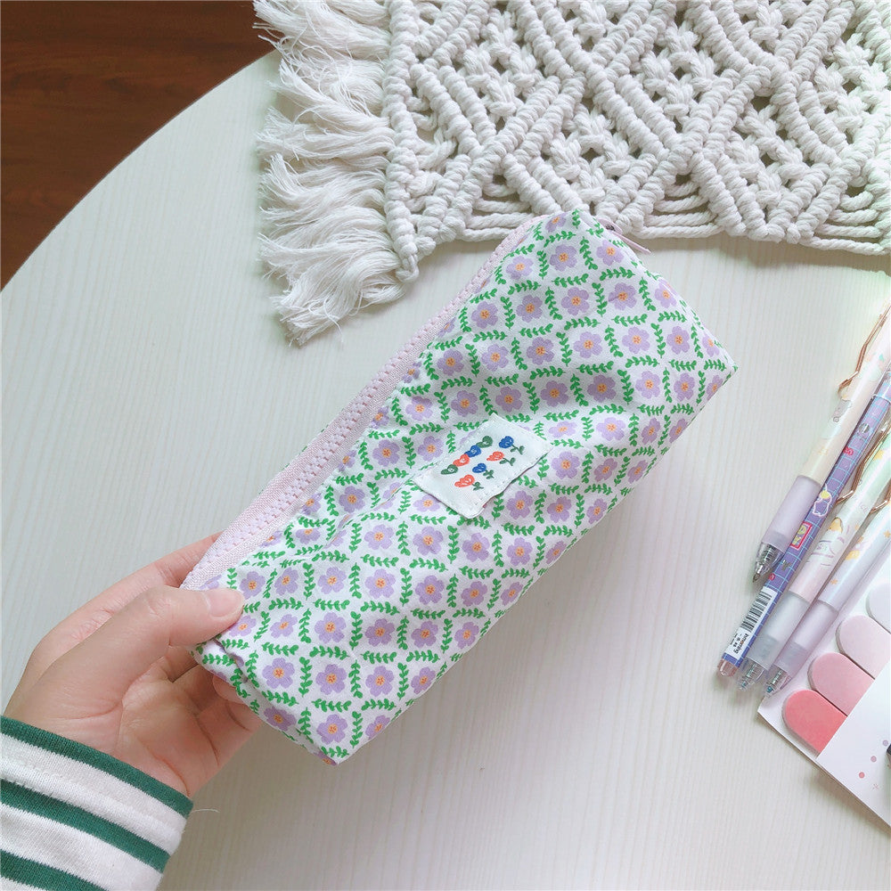 Cream Light Purple Salt Floral Pen Bag