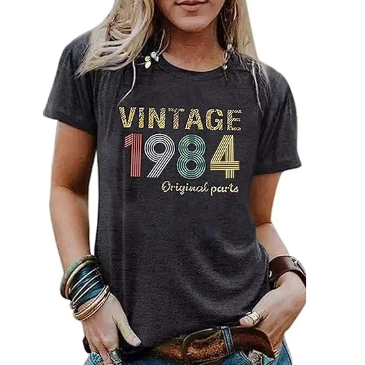Vintage 1984 festtop til kvinder med bogstavprint