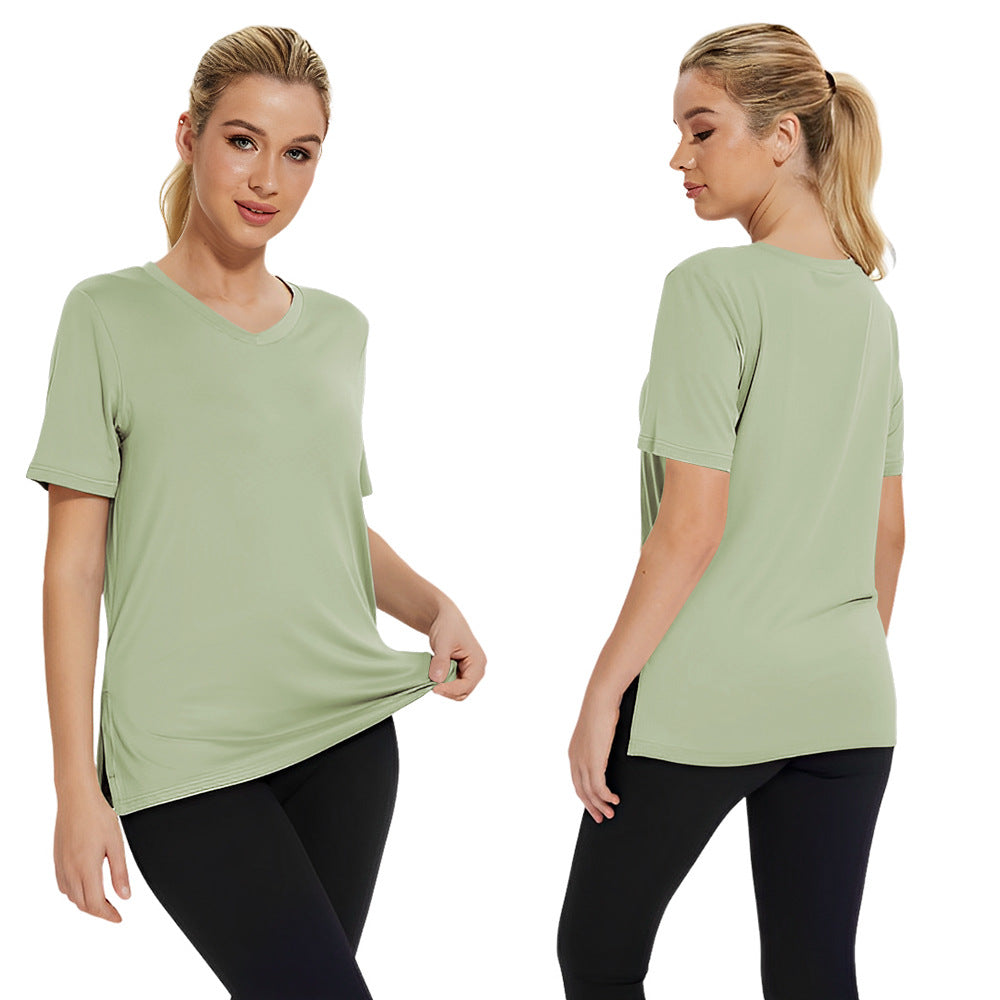 Summer New Solid Color Women's Short Sleeve Loose Split Top