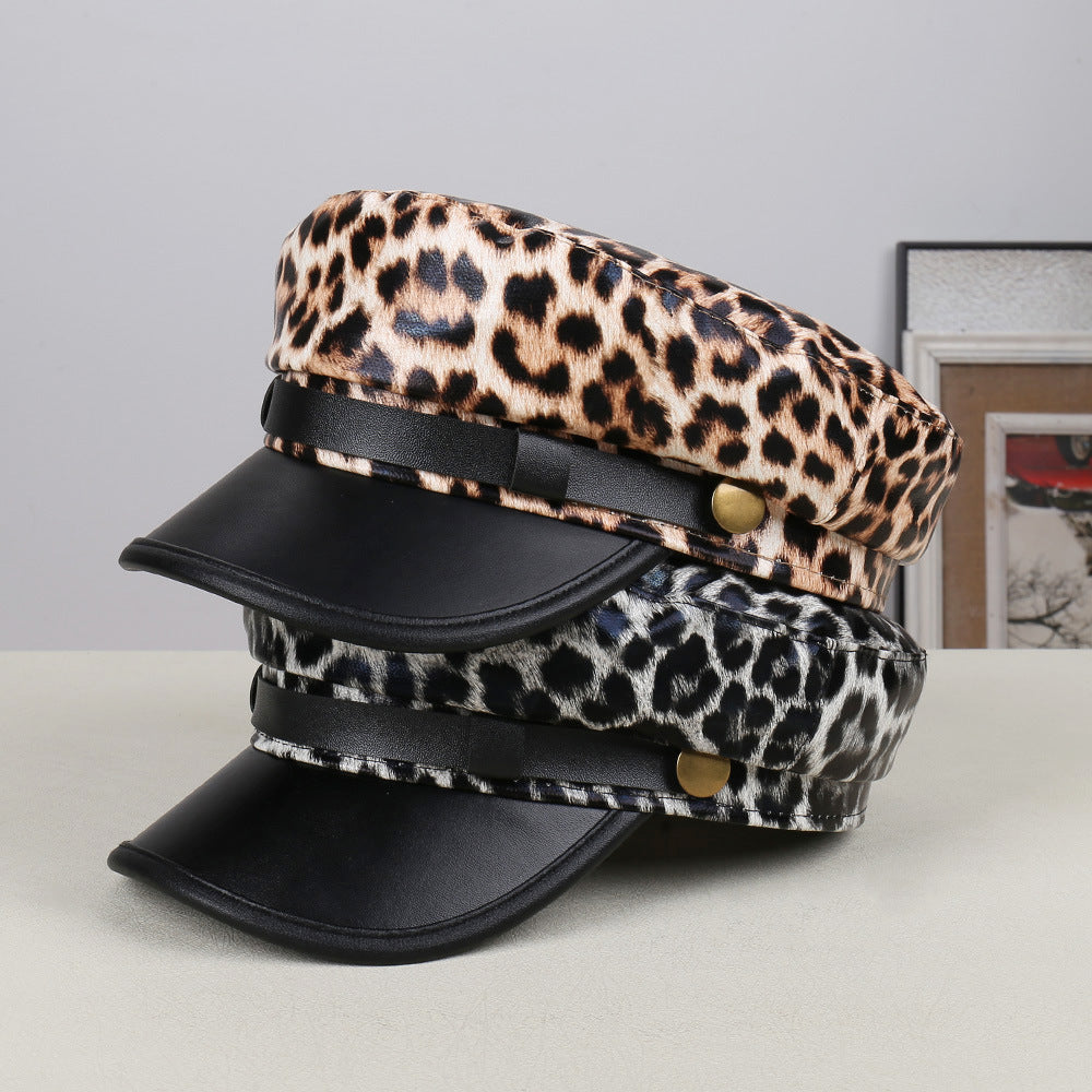 Rare Leopard-print Soft PU Leather Baseball Cap