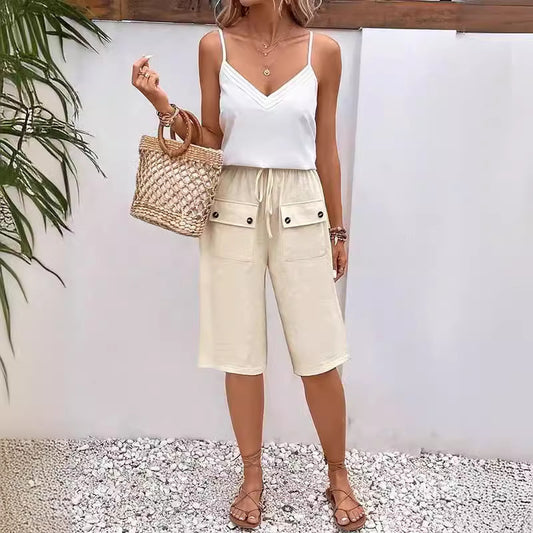 Loose Solid Color Drawstring Lace Casual Pants
