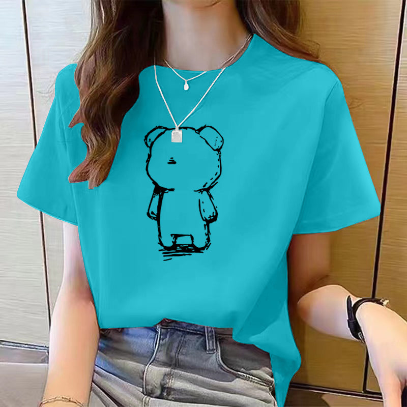 Women's Cute Bear Plus Size Cotton Short Sleeve T-shirt