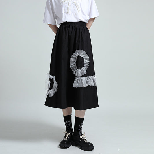 Design Lace Stitching A-line Skirt