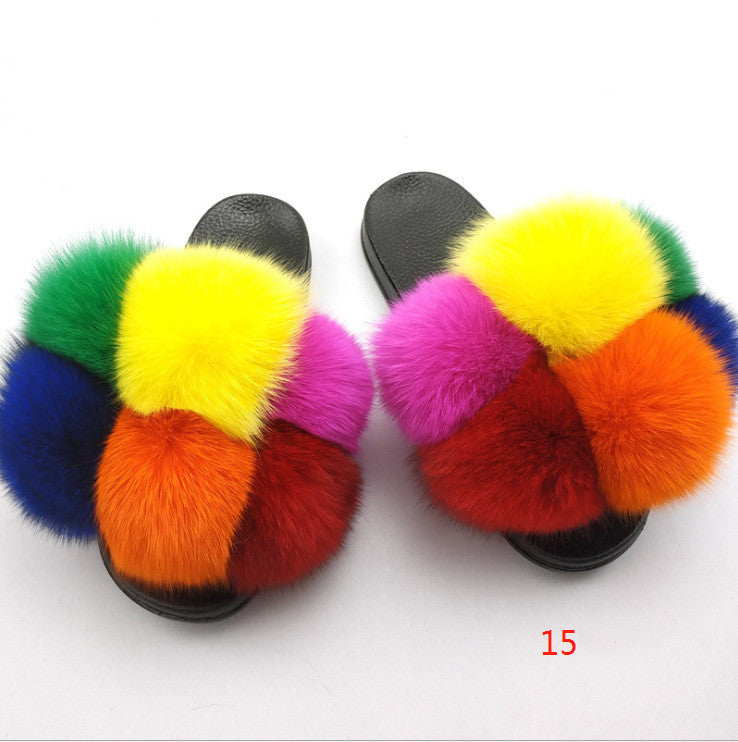 Flip Flops Outer Wear Fox And Raccoon Fur Children's Sandals And Slippers