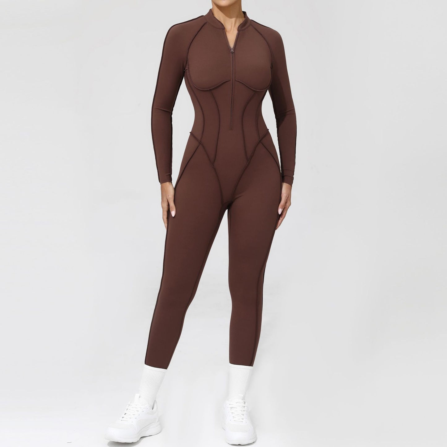Womens Half Zip Long Sleeve Yoga Jumpsuit