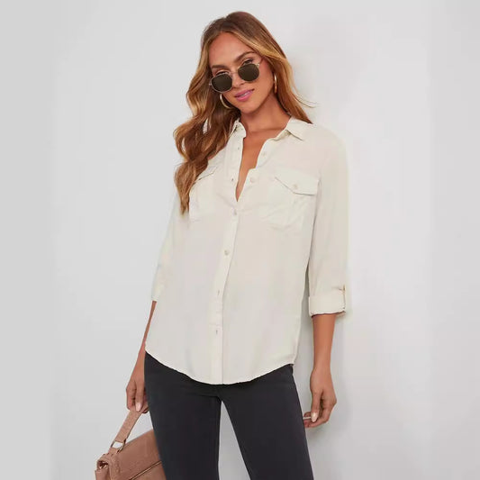 European And American Leisure Lapel Single Breasted Women's Long Sleeve Denim Shirt