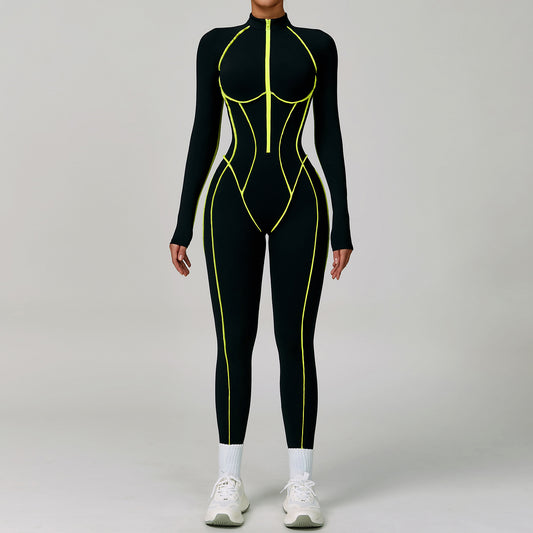 Contrast Color One-piece Quick-drying Yoga Clothes Back Tight Workout Clothes High Strength Sports Running Jumpsuit 9317