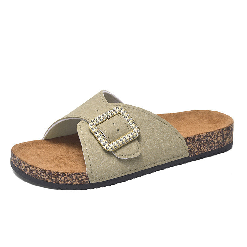 Summer New Retro Casual Belt Buckle Open Toe Slippers