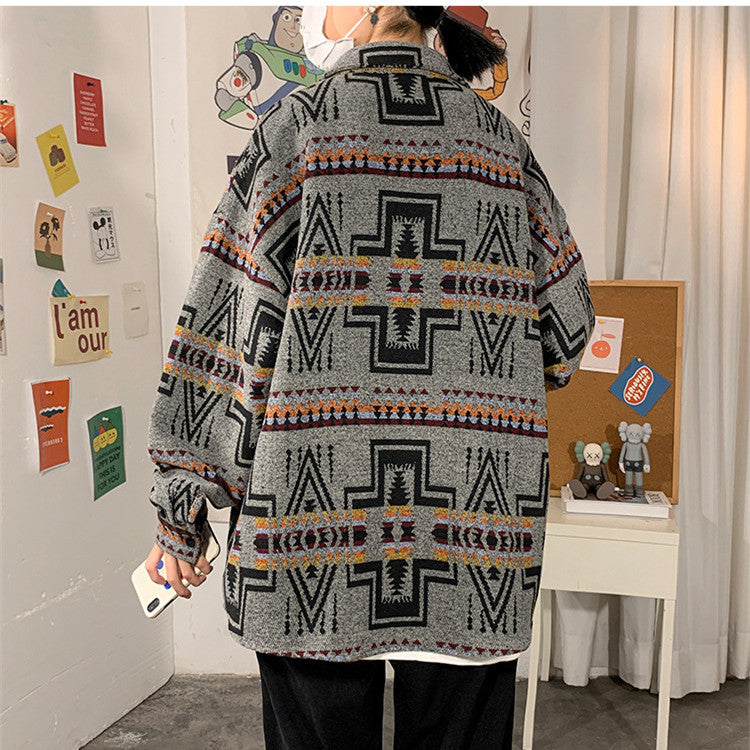 Hong Kong Style Poster Wall Loose Woolen Coat Plus Size Men