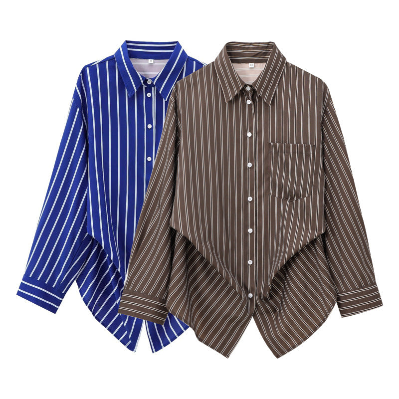 Women's Fashionable Batwing Sleeve Striped Long-sleeved Shirt