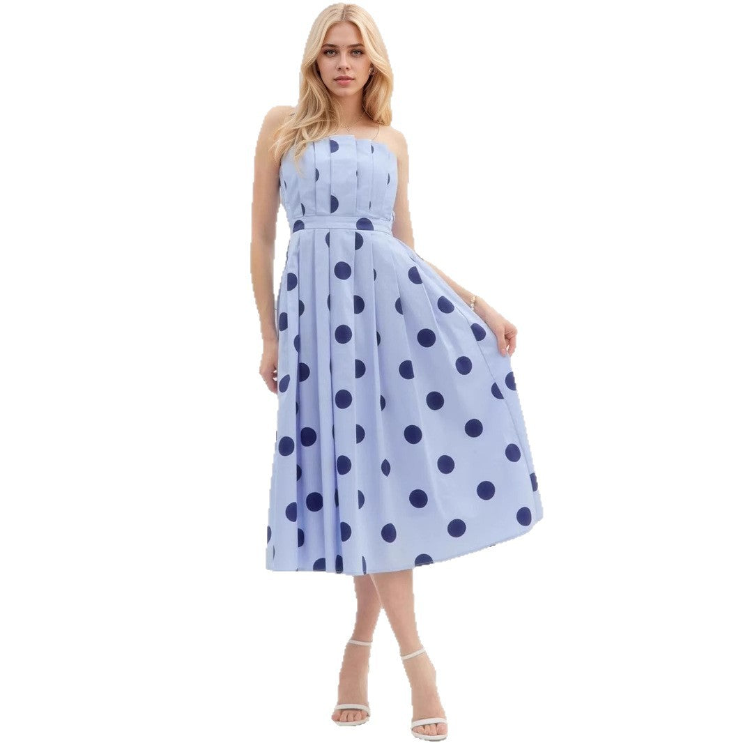 Elegant Polka-dot Sleeveless Slimming Dress