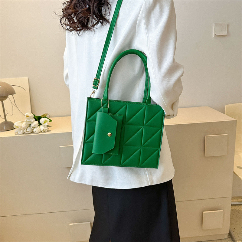 Fashionternet Plaid Skulder Med Lille Pung Enkel Elegant Bærbar Firkantet Tote Damehåndtaske