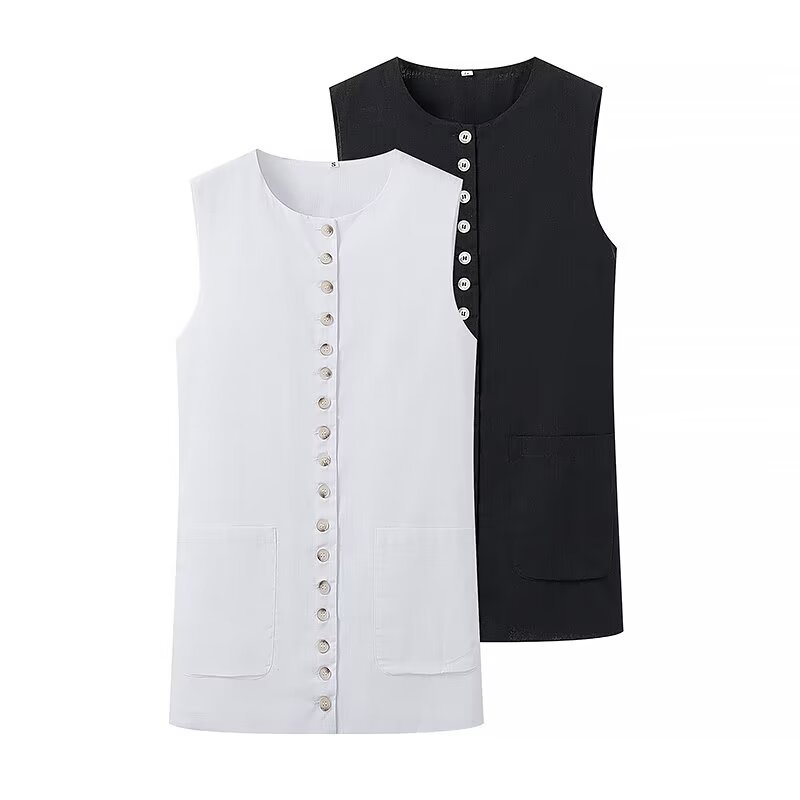 Versatile Buttons Design Round Neck Vest Top