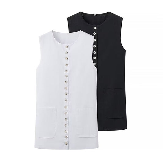 Versatile Buttons Design Round Neck Vest Top