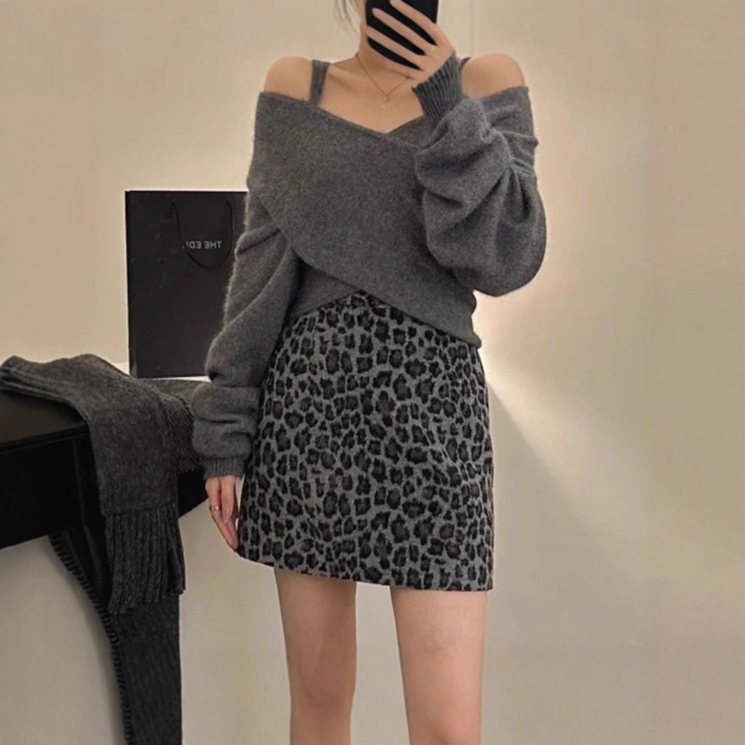line Slimming Leopard-print Bodycon Skirt
