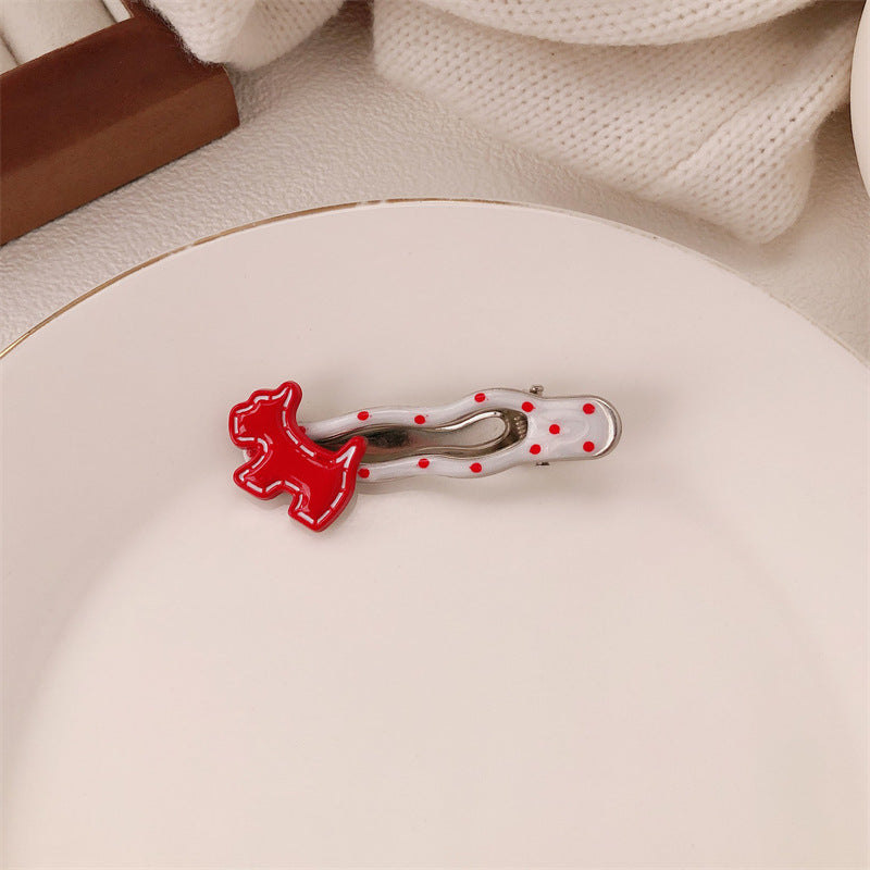 Red Stereo Love Heart-shaped Hairpin French Retro Dots Willow Leaf Clip