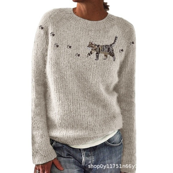 Sød og afslappet sweatshirt med rund halsudskæring og print til kvinder