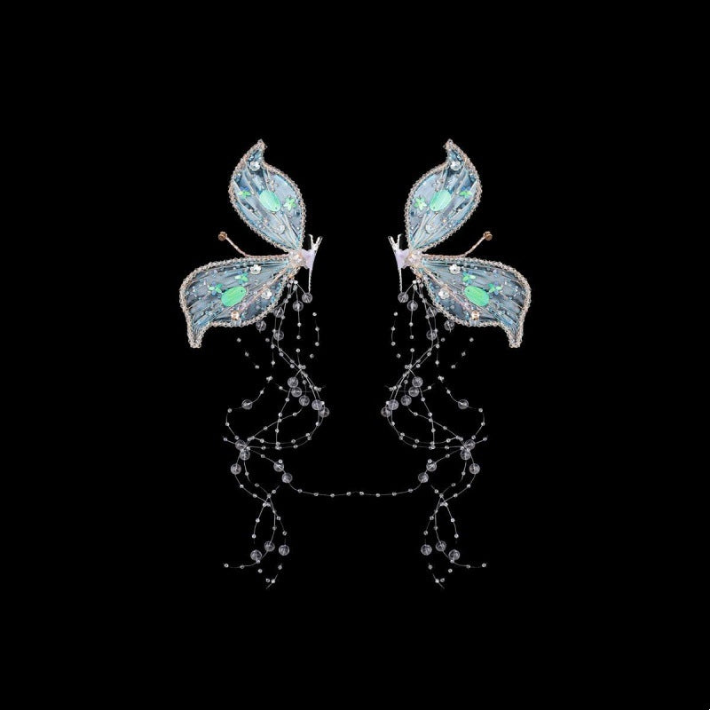 Ladies Bridal Wedding Butterfly Wings Tassel Elf Crystal Headwear