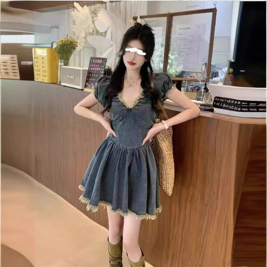 Womens Unique Retro And Sexy French-Style Denim Dress